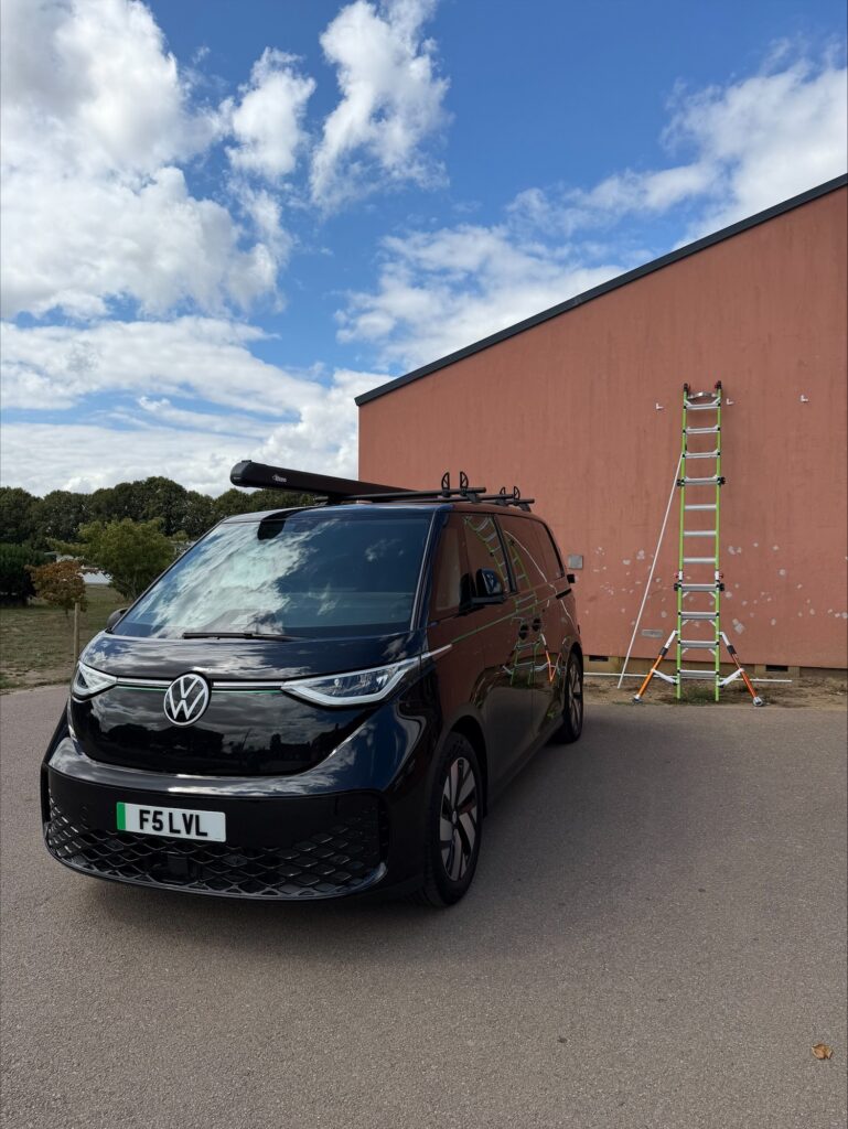 LVL1 van & access ladder outside a school building during a large CCTV installation project.