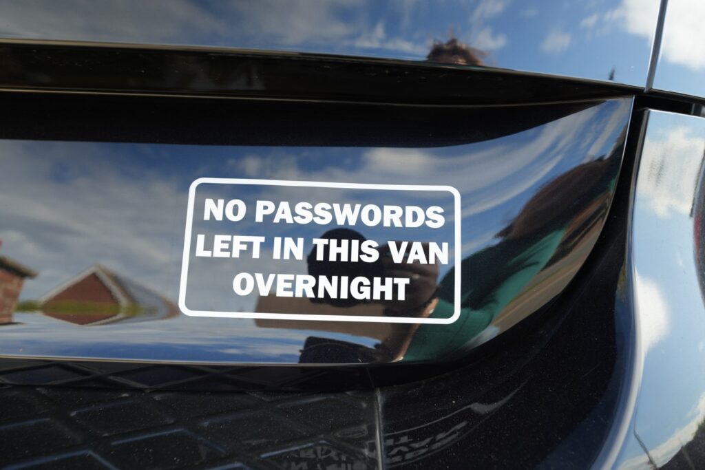 No passwords left in this van overnight sign on the LVL1 Volkswagen ID. Buzz